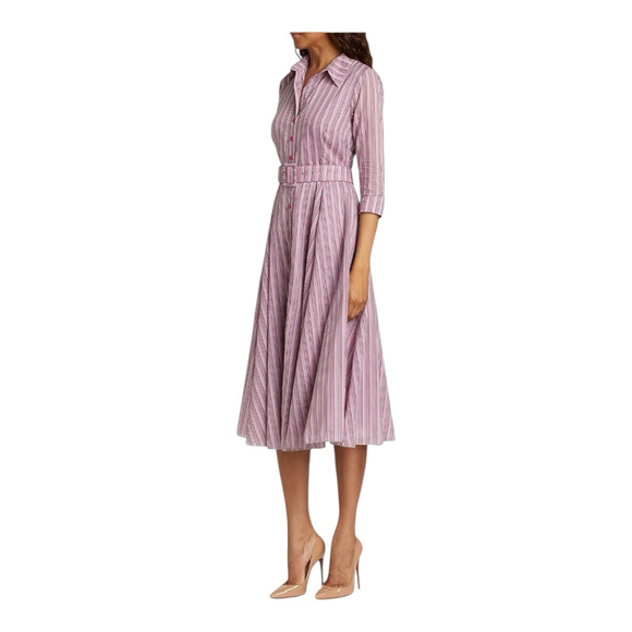 Samantha Sung Aster Napoli Pink Stripe Midi Shirt Dress Size 12 - Picture 4 of 13
